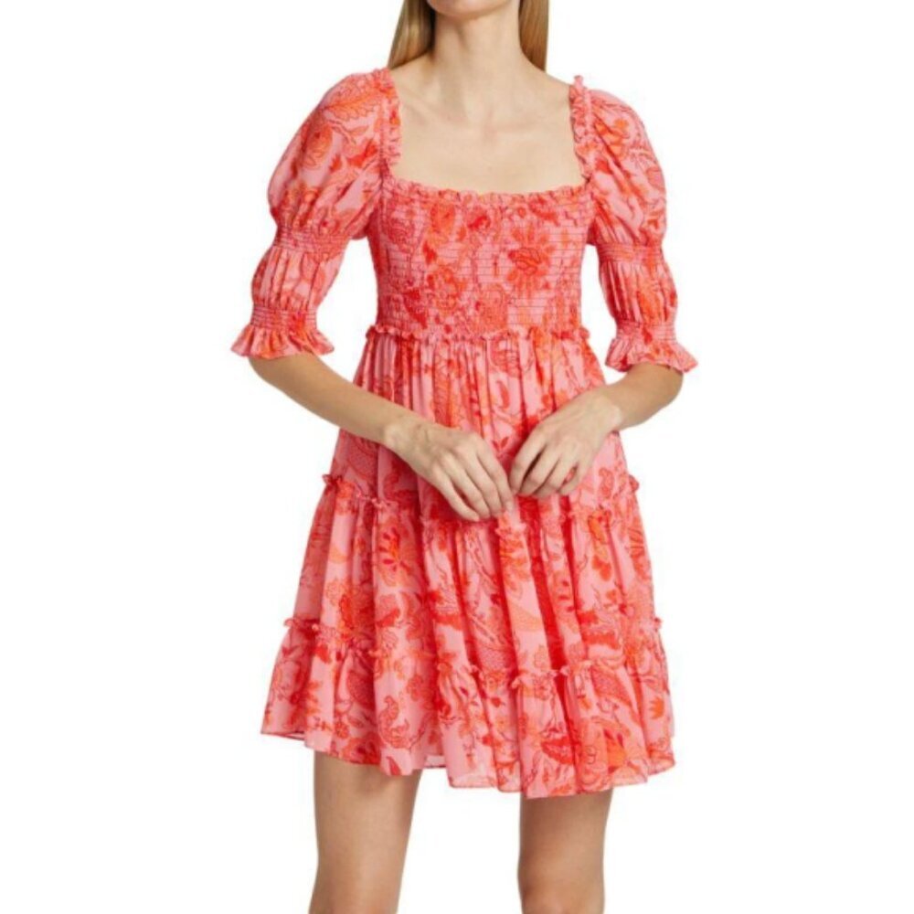 CINQ À SEPT 'Jacky' Floral-Print Puff-Sleeve Mini-Dress, English Rose Multi